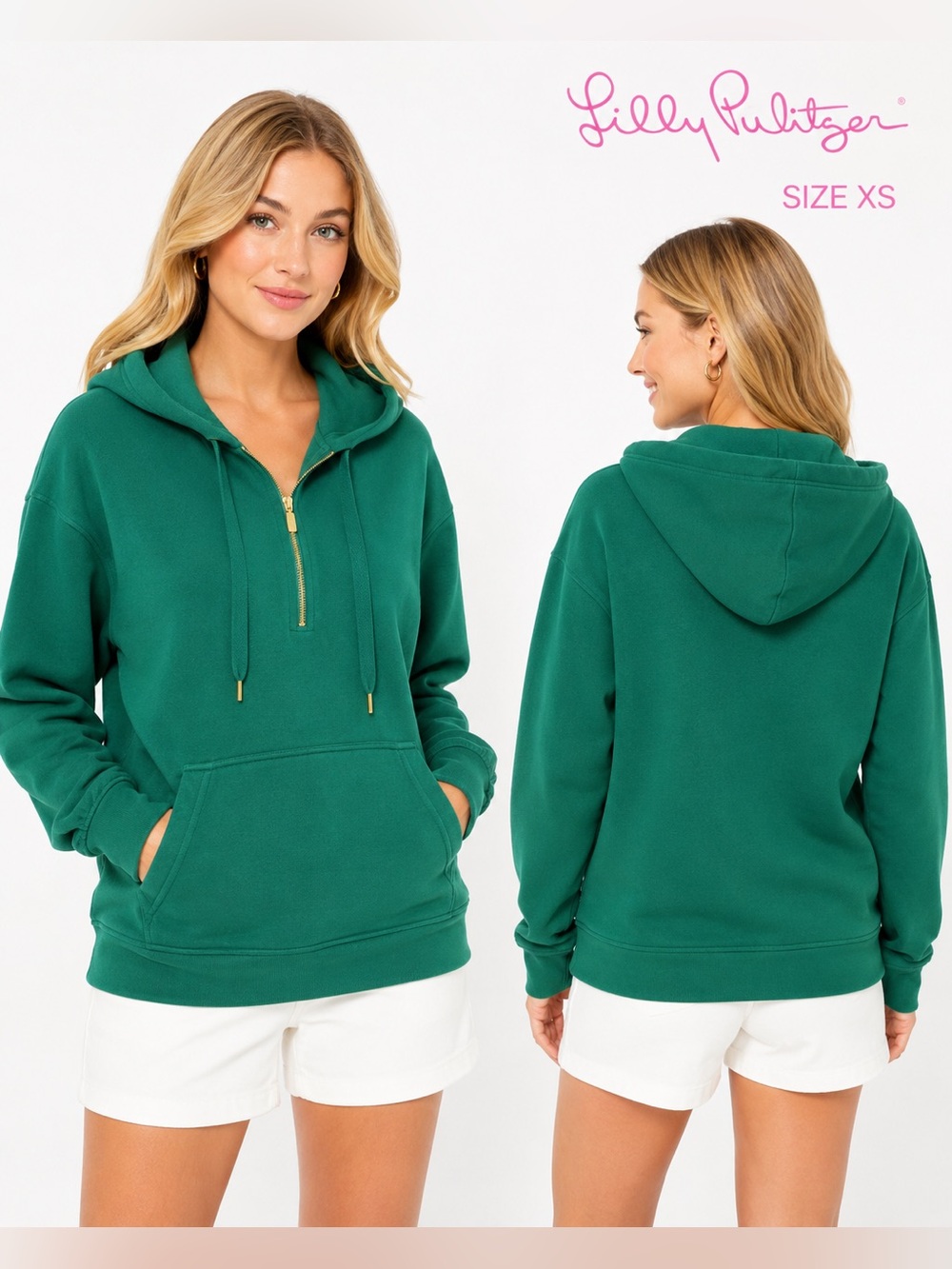 Lilly Pulitzer Green Half Zip Hoodie Sweatshirt Size XS Cozy Casual
